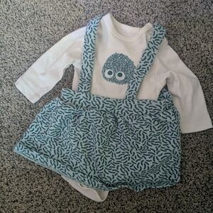 Blue Patterned Kids Suspender Outfit